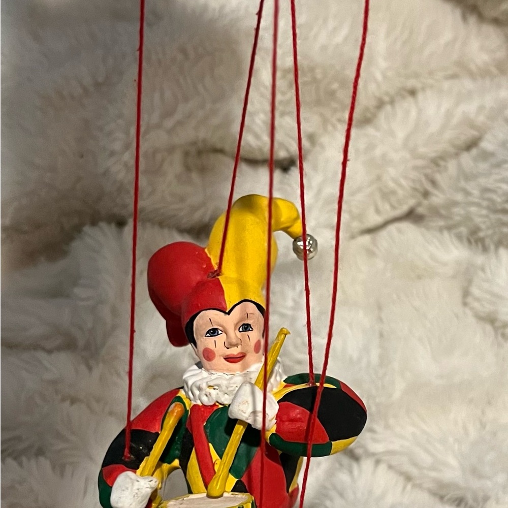 Vintage Colorful Jester Marionette Puppet Ornament